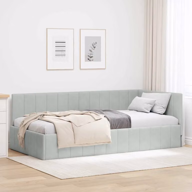 Cornice del letto ad angolo vidaXL in velluto grigio, L/P: 100 x 200 cm