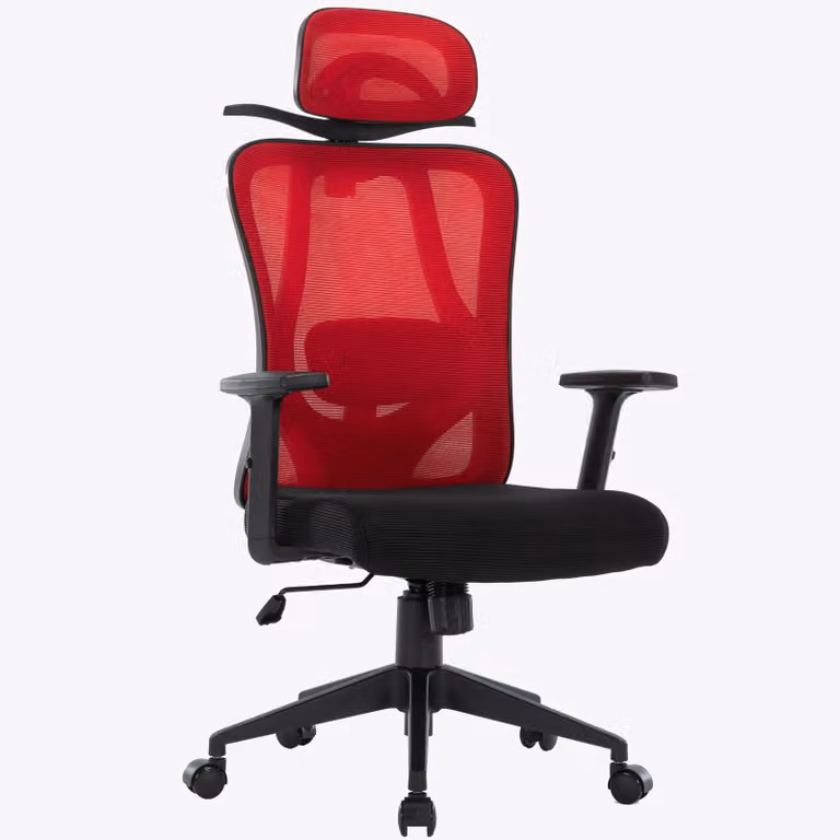 Sedia da ufficio con appendiabiti salvaspazio - sedia da scrivania ergonomica con supporto per il collo e la zona lombare - comoda sedia da gaming con schienale in rete e funzione reclinabile, colore: nero/rosso