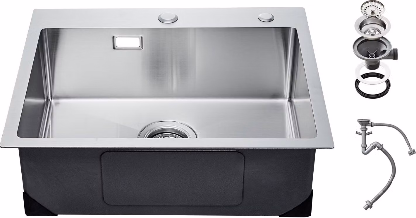 Lavello da cucina Lavello da incasso a vasca singola in acciaio inox 68x45x19cm Lavello da cucina