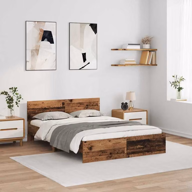Struttura del letto con strisce LED vidaXL in legno vecchio marrone L 120 x P 200 x H 193 cm