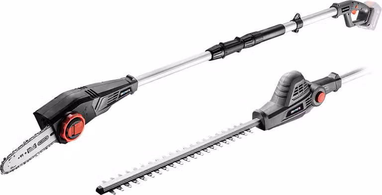 Seghetto e tagliasiepi a batteria 2 in 1 GRAPHITE Energy+ 18V, senza batteria, lunghezza di lavoro 1,14 m, regime minimo 1300 giri/min, velocità della catena 8 m/s, larghezza di taglio del tagliasiepi 430 mm