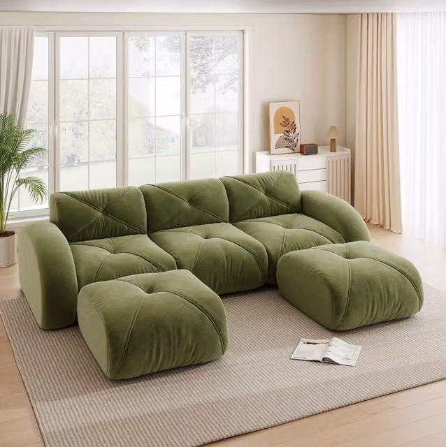 Divano modulare senza struttura in ciniglia verde 281×171×76 cm