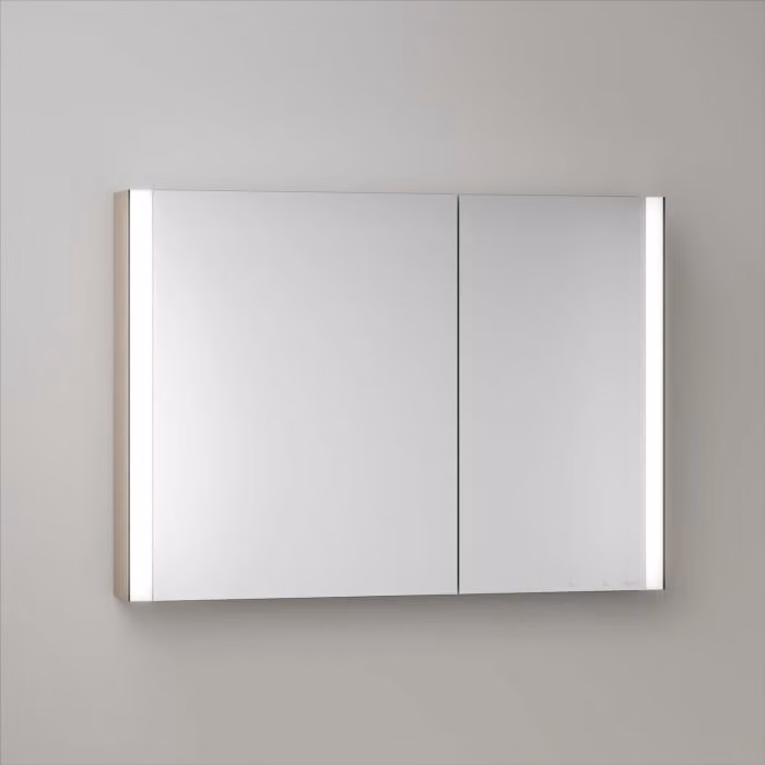 Mobiletti specchio a parete LED Keuco Royal Metis, dimensioni 100 x 71 cm, 2 ante con riscaldamento a specchio, design asimmetrico, versione svizzera