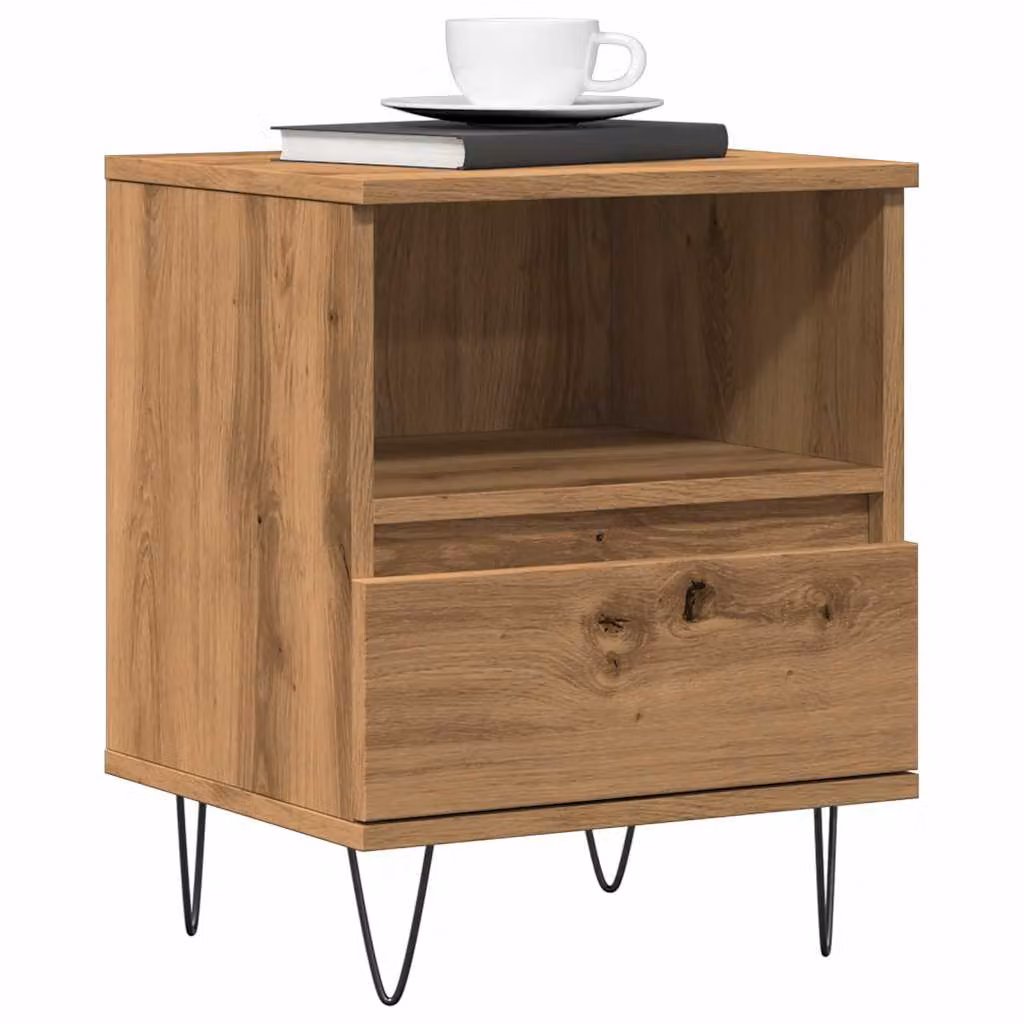 Comodino moderno sospeso vidaXL in legno e metallo, colore marrone, L 40 cm x P 35 cm x H 50 cm