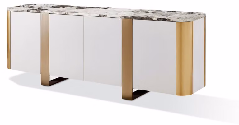 Mobile contenitore laterale FURNLUX, modello Stilig, bianco e oro, 200 cm. Colore principale: bianco. Dimensioni: 200 x 85 x 40 cm