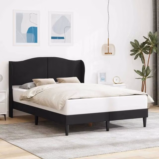 Struttura del letto con testiera e giroletto Design In in similpelle nera, L/P/H: 160 x 200 x 101 cm – 1