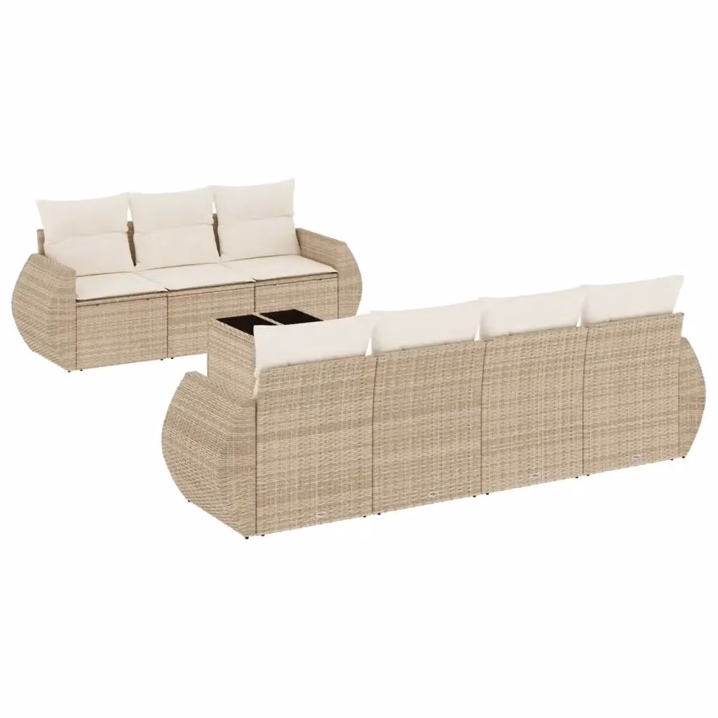 vidaXL Set Divano da Giardino a L 8 pz con Cuscini Beige e Tavolino in Polyrattan e Metallo – 2