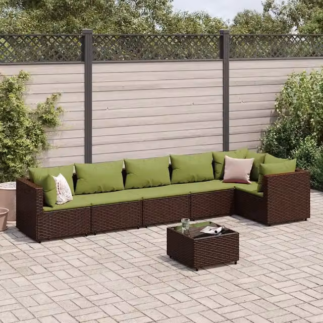Set Divani da Giardino 7 pz con Cuscini in Polyrattan Marrone 3308118