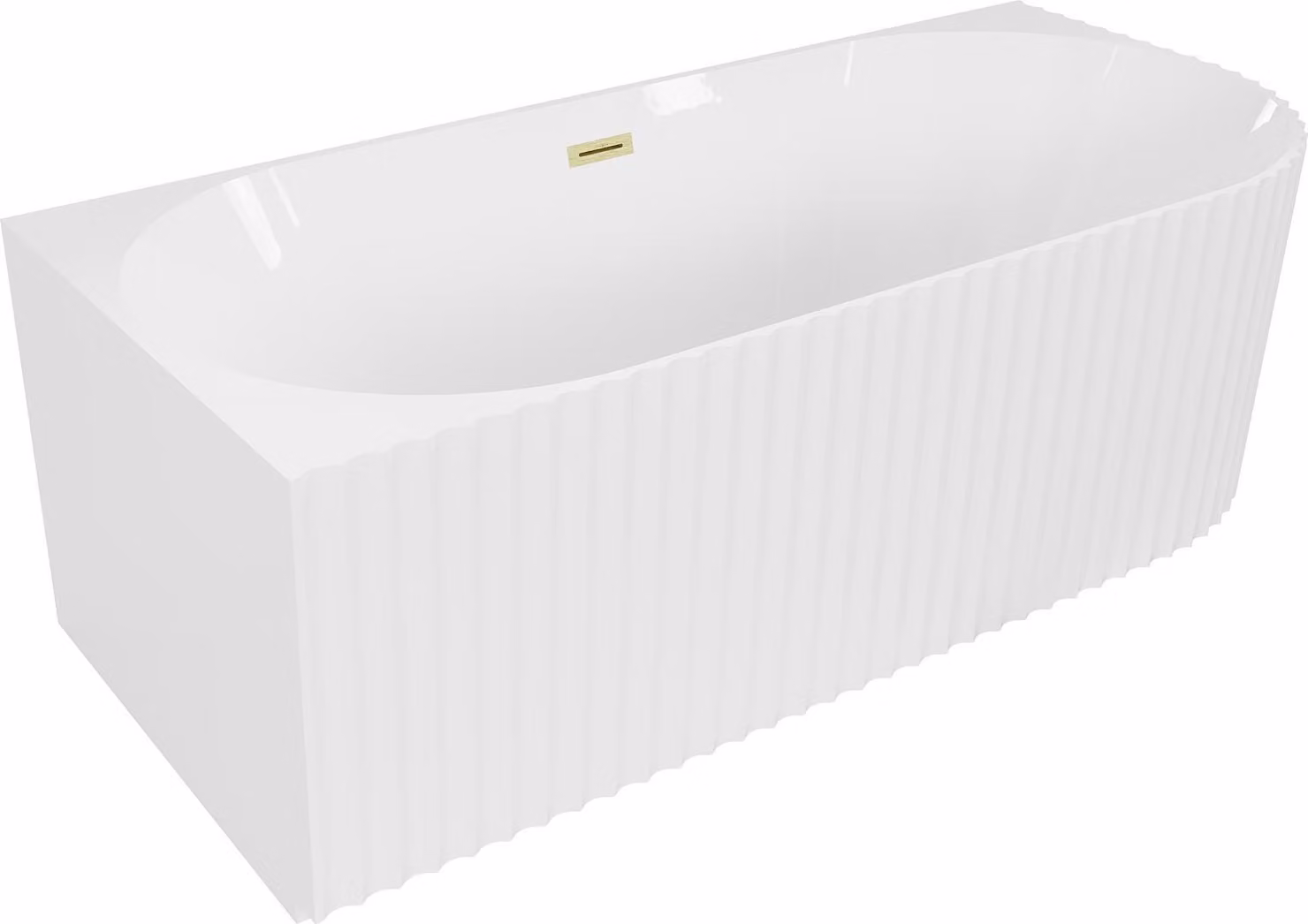 Mexen Gia vasca da bagno freestanding angolare scanalata sinistra 170 x 80 cm, bianco lucido, troppopieno oro spazzolato