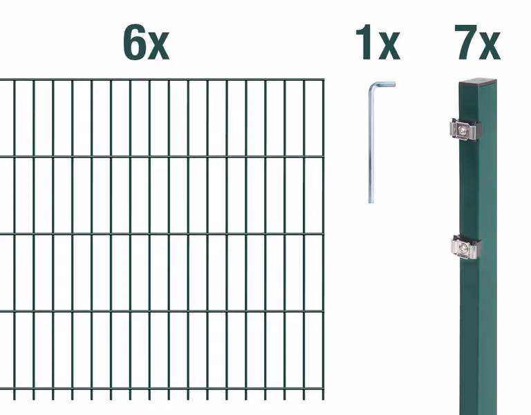 Recinzione a pannelli doppi, modello Alberts 671709, set completo da 14 elementi, rivestita in plastica, colore verde, altezza 123 cm, lunghezza 15 metri