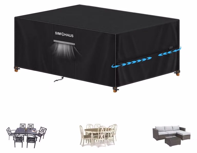 Telo protettivo per mobili da giardino, dimensioni 150x100x75 cm, tessuto Oxford 420D, impermeabile, protezione UV, colore nero