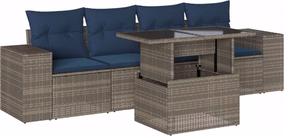 Set Divani da Giardino 5 pz con Cuscini Grigio in Polyrattan