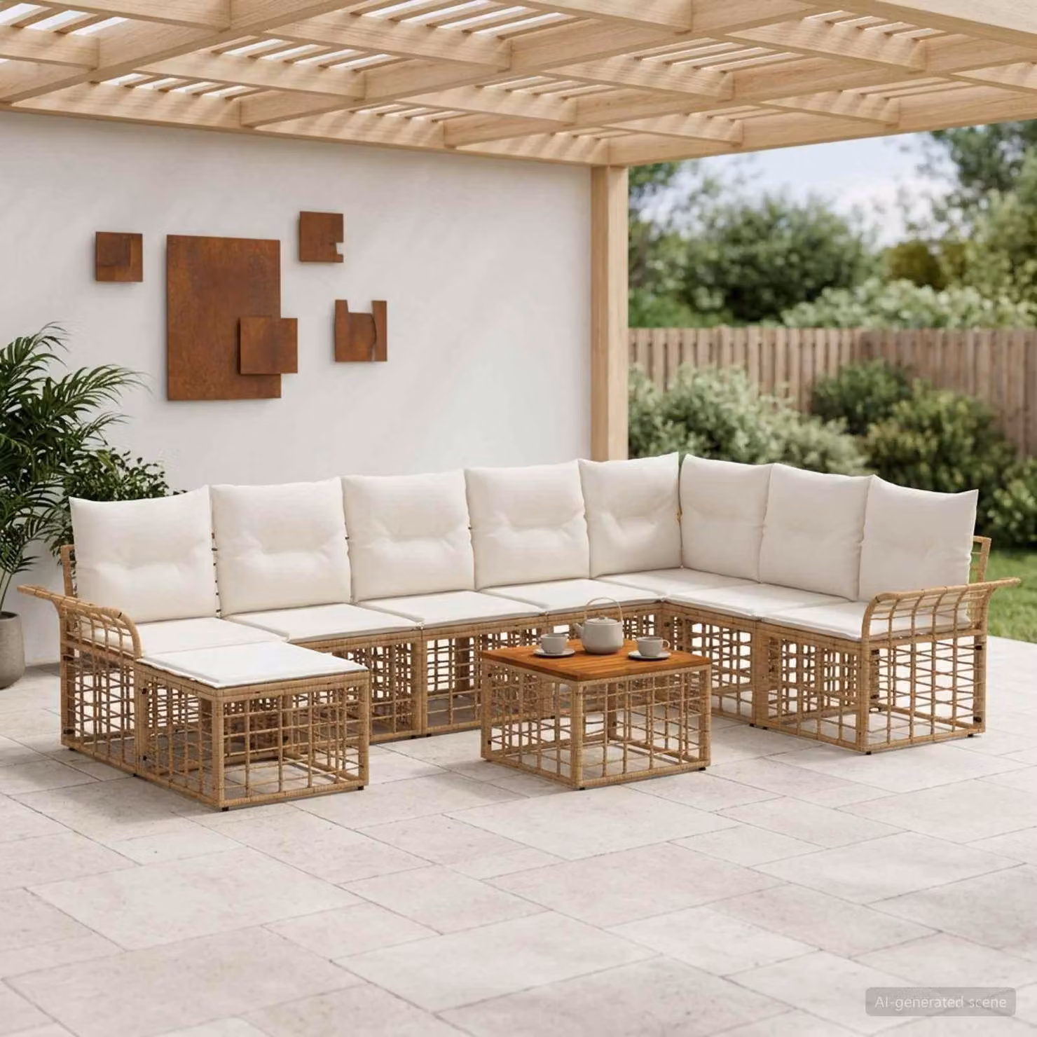 Maison Exclusive - Set da esterno per divano, 9 pezzi, 8 posti, colore naturale e crema
