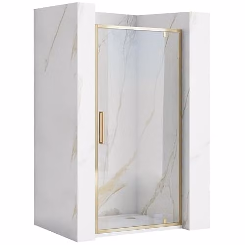 Rea - Rapid Swing Gold 90 Porta Doccia Semiaperta Vetro Di Sicurezza Temperato Trasparente 6 mm (Oro) 2,5x90x195cm