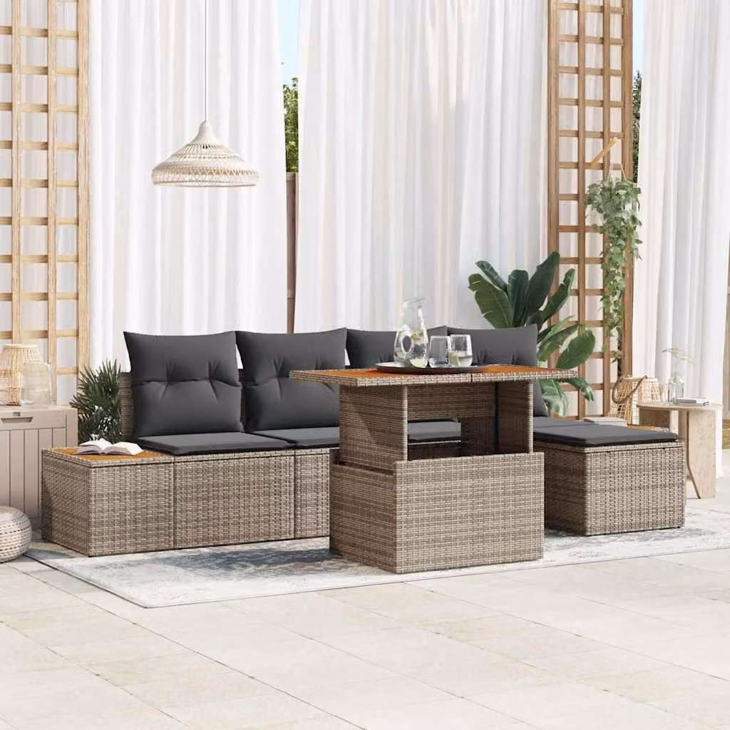 Maison Exclusive - Set da giardino composto da 6 pezzi, divano, colore grigio, realizzato in rattan sintetico