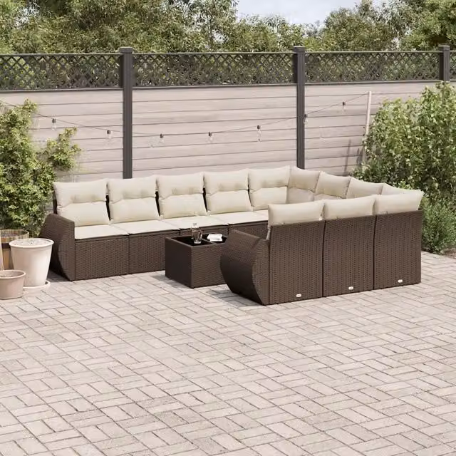 Set Divani da Giardino 11 pz con Cuscini Polyrattan Marrone 3254240