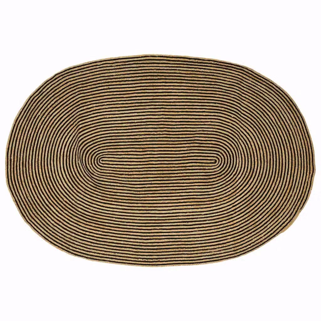 Tappeto da area vidaXL in juta moderno a strisce, colori naturale e nero, L 245 cm x P 152 cm