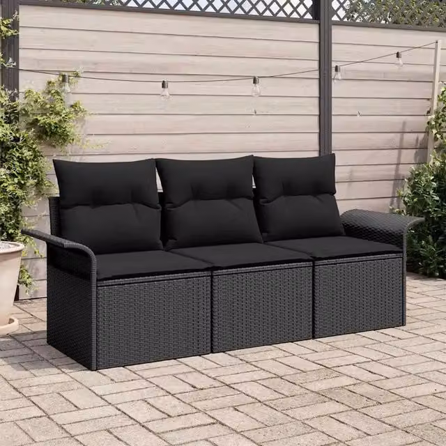 Set di divani 3 pz 3-Numero di posti Nero polyrattan 3345223