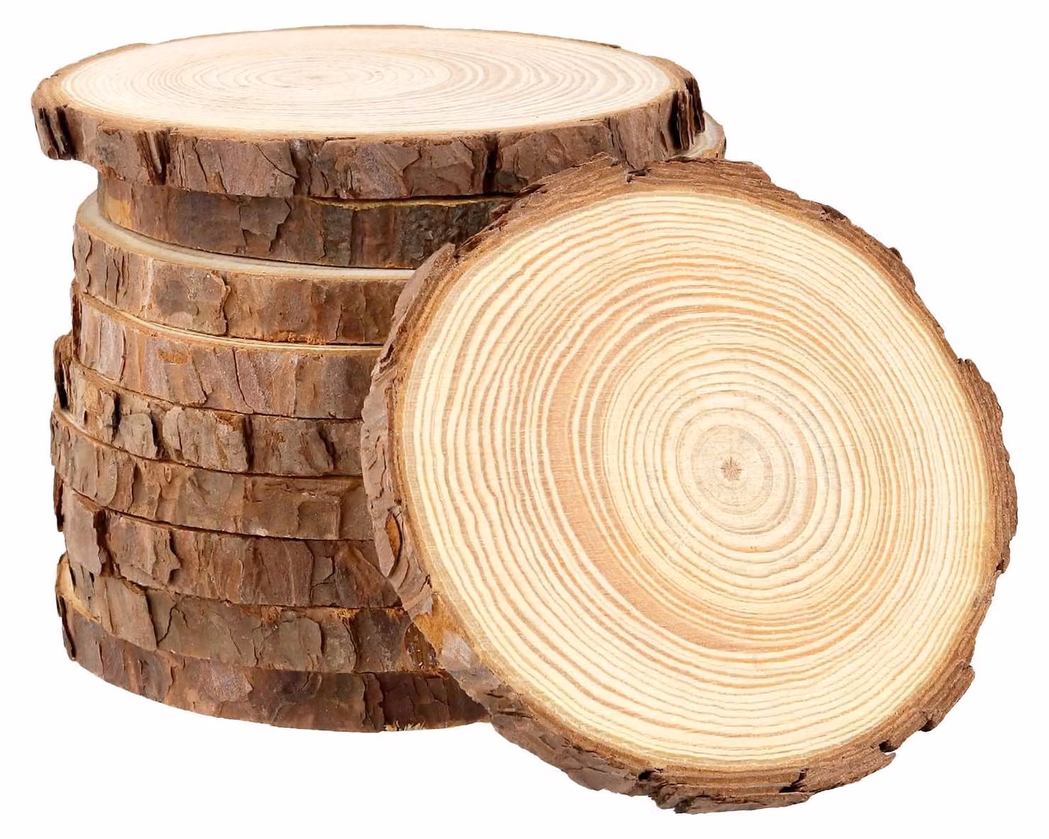 10 dischi di legno rotondi, di diametro 10-11 cm, non trattati, ideali per lavori manuali e artigianato