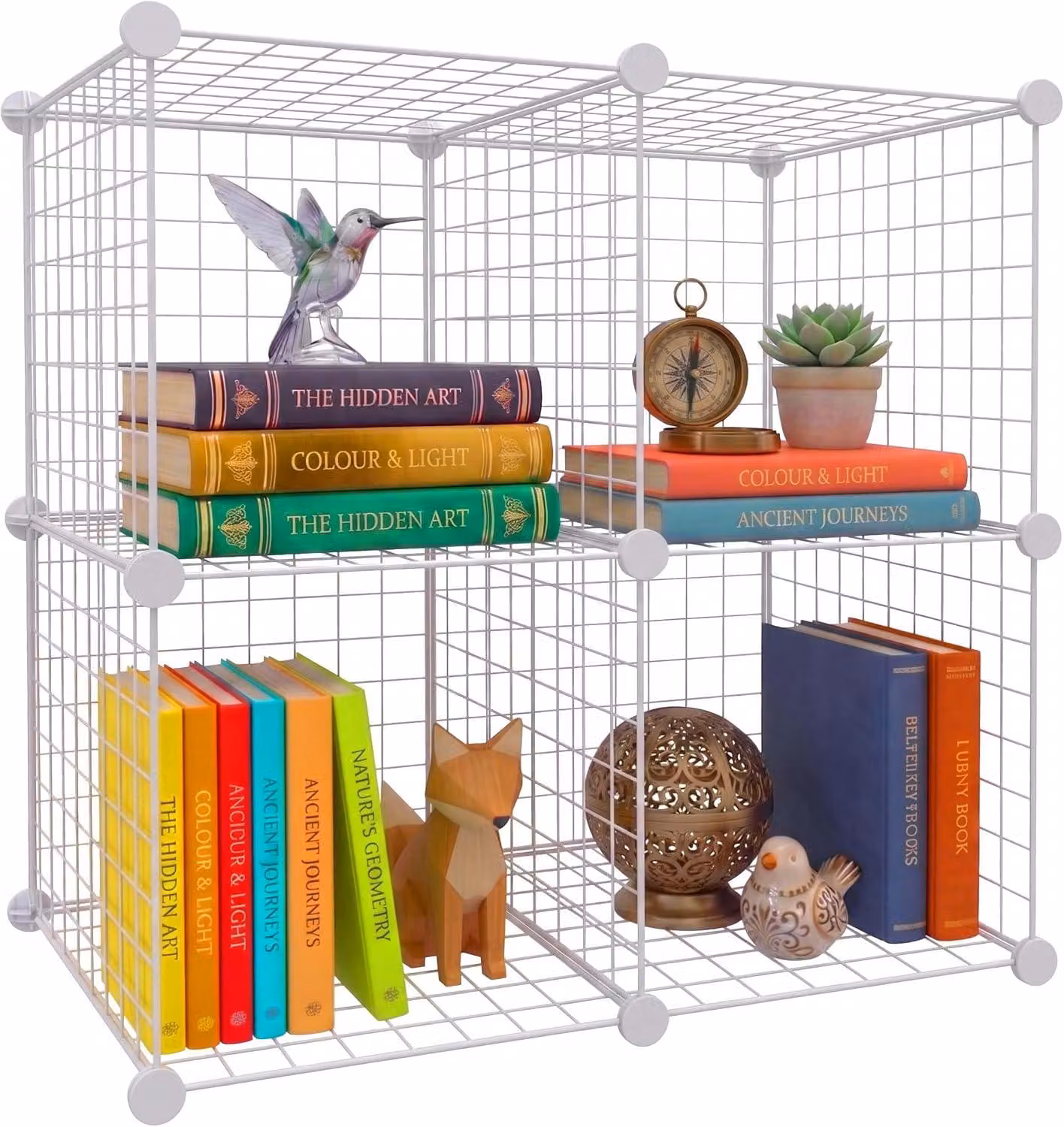 Scaffale modulare a forma di cubo con 4 scomparti - Scaffale in metallo - Bianco - 75x37x75 cm