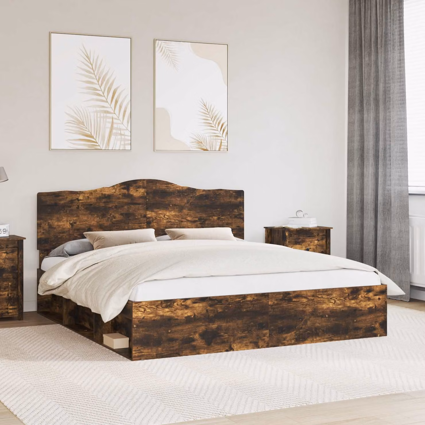 Struttura del letto vidaXL in pino massello color rovere fumé, L 200 x P 200 x H 206 cm