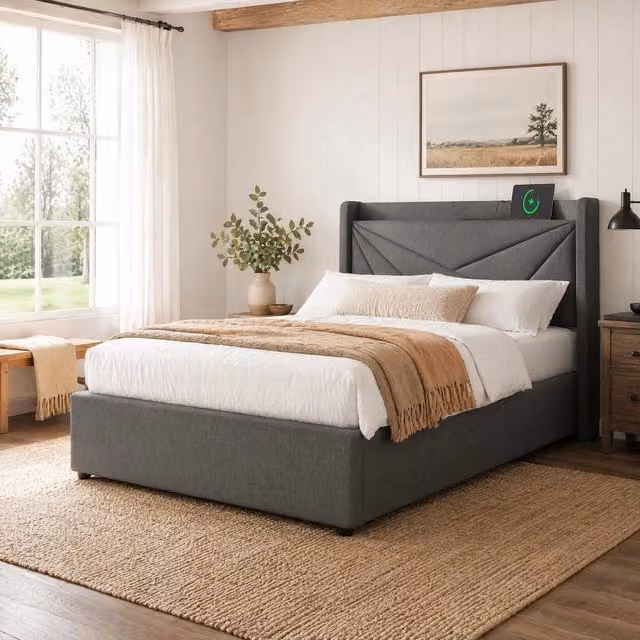 Letto Contenitore REDOM Grigio con Porte USB e Type-C, L/P/H: 90 x 200 x 107 cm – 1