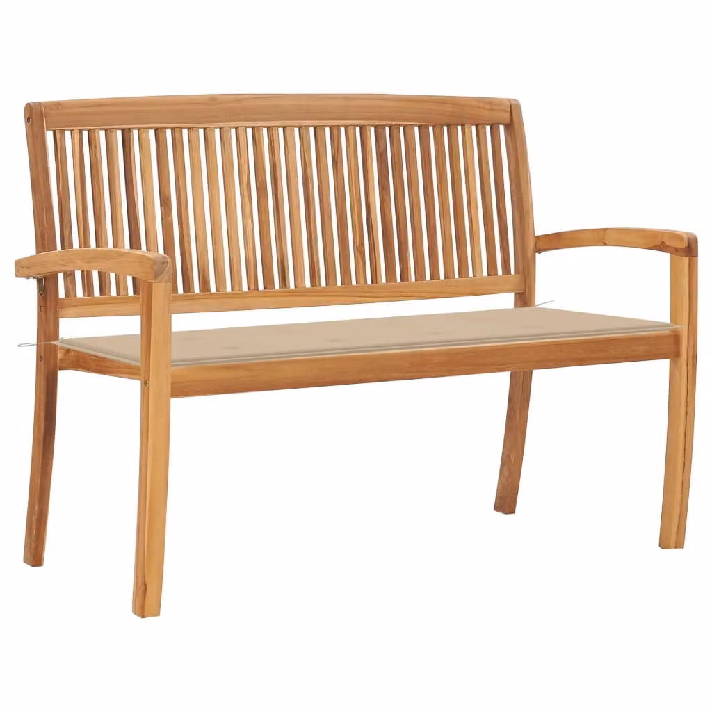 Panca da giardino impilabile con cuscino 128,5 cm in teak massiccio