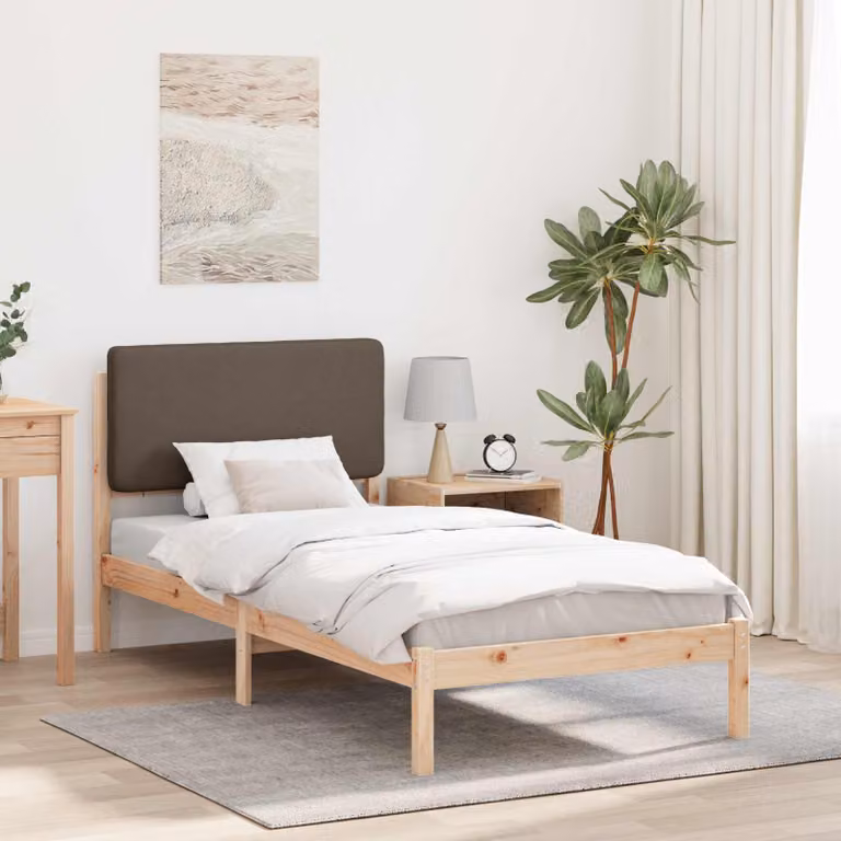 Letto con testiera rivestita vidaXL in pino massello, colore beige o grigio, L 75 x P 190 cm