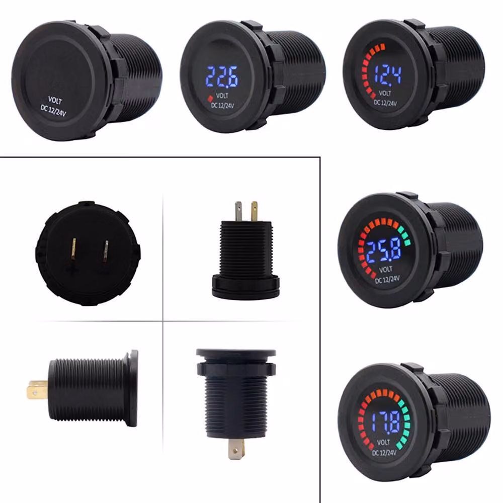 Nuovo voltmetro digitale a LED a colori da 12/24 V CC con allarme acustico a bassa pressione, tester impermeabile, misuratore di tensione per auto, moto, camion, barche, M