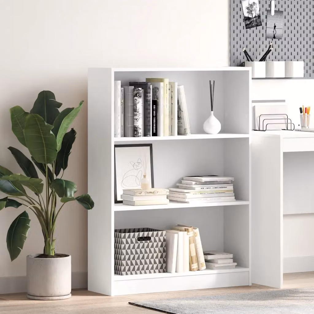 Libreria bianca vidaXL in legno e MDF con pannello posteriore, design minimalista, L 80 cm x P 24 cm x H 109 cm