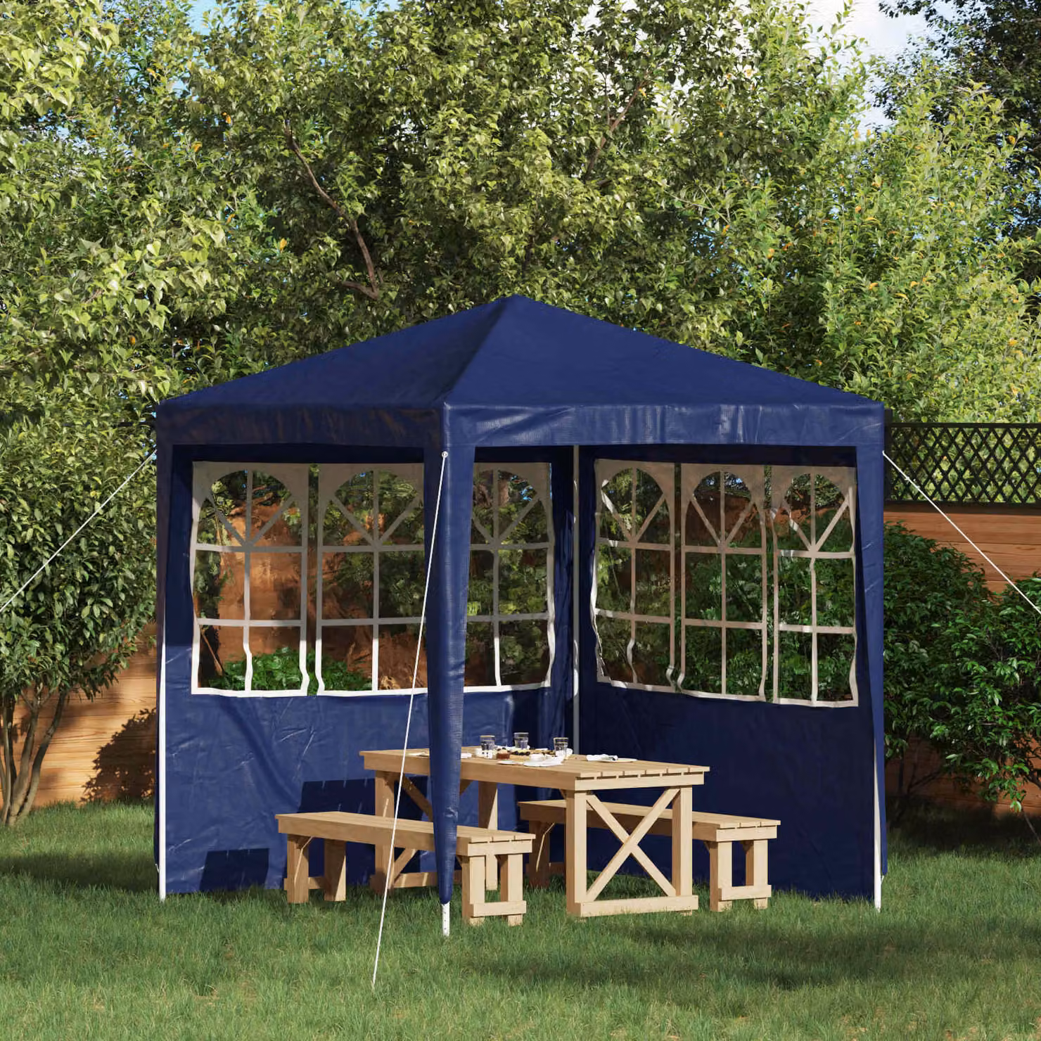Set di 2 pareti per tenda da festa vidaXL in blu, realizzate in acciaio e PE, L 200 cm x H 195 cm