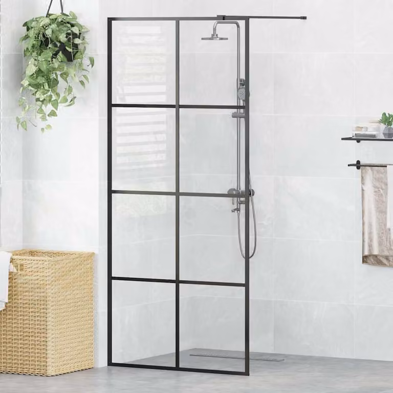 Parete per Doccia Walk-in vidaXL in Vetro Trasparente ESG, Colore Nero, L: 90 cm, H: 195 cm