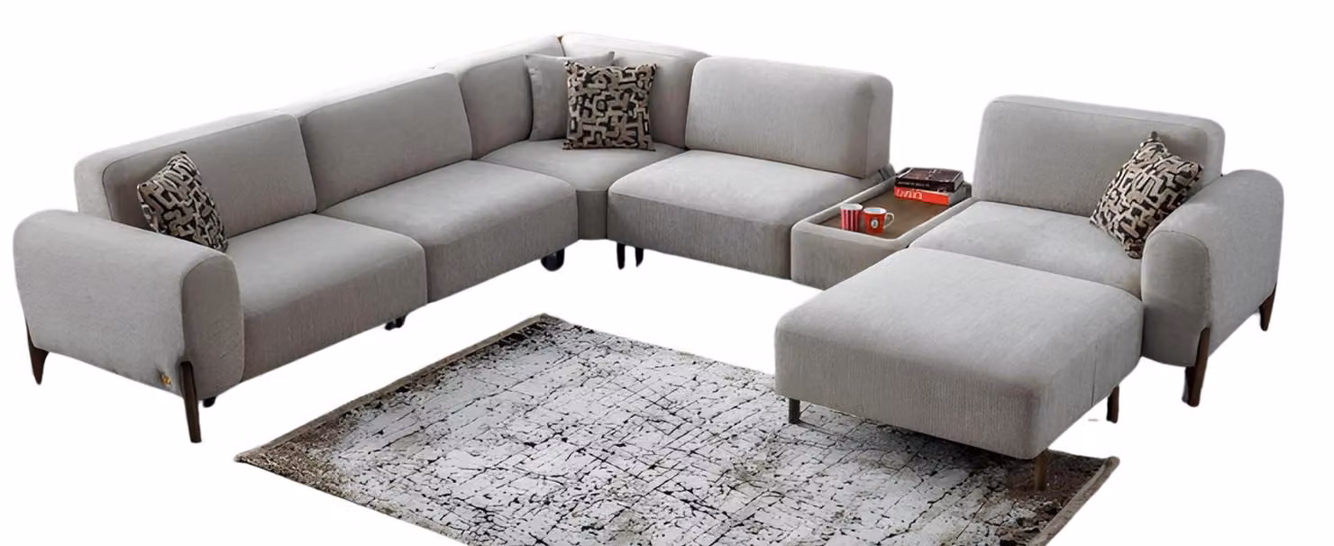 Ecksofa L-Form Polster Textil Wohnzimmer Sofas Pouffe Luxus Möbel