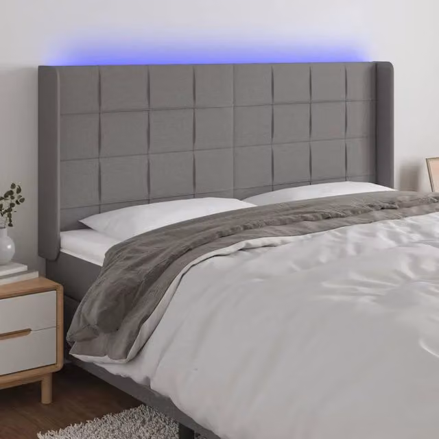 Testiera con LED e porta USB vidaXL in tessuto grigio, L 183 cm x P 16 cm x H 118-128 cm – 1