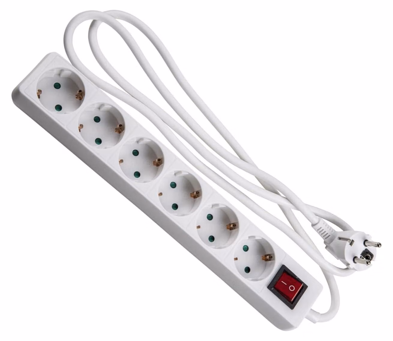 Ciabatta multipresa bianca con 6 prese Schuko con interruttore, cavo H5VV-F 3G1,5, lunghezza 1,5 metri