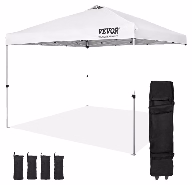 VEVOR gazebo 304,8x304,8x320cm tenda da giardino 250DPoliuretanotessuto rivestito d'argento gazebo pieghevole incl. borsa di immagazzinaggio tenda per feste 6-8 persone tenda pop up gazebo da giardino bianco per viaggio in campeggio