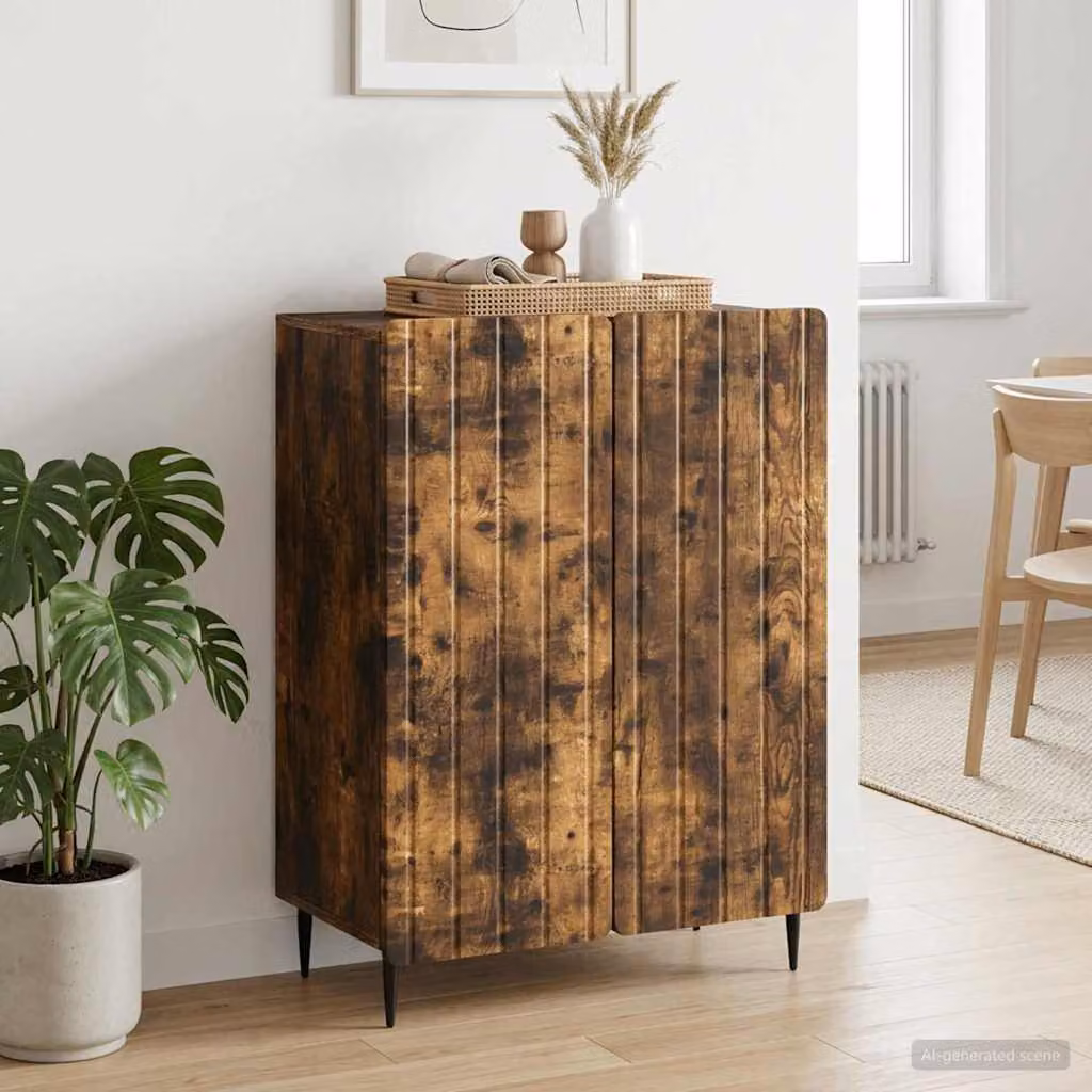 Credenza moderna vidaXL in legno ingegnerizzato e metallo, colore rovere fumo, L 66 cm x P 34,5 cm x H 92 cm