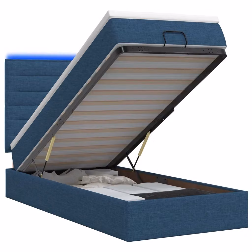 Letto Ottomano con Materasso e Illuminazione LED vidaXL, Colore Blu e Bianco, L/P/H: 190 x 90 x 88 cm – 2