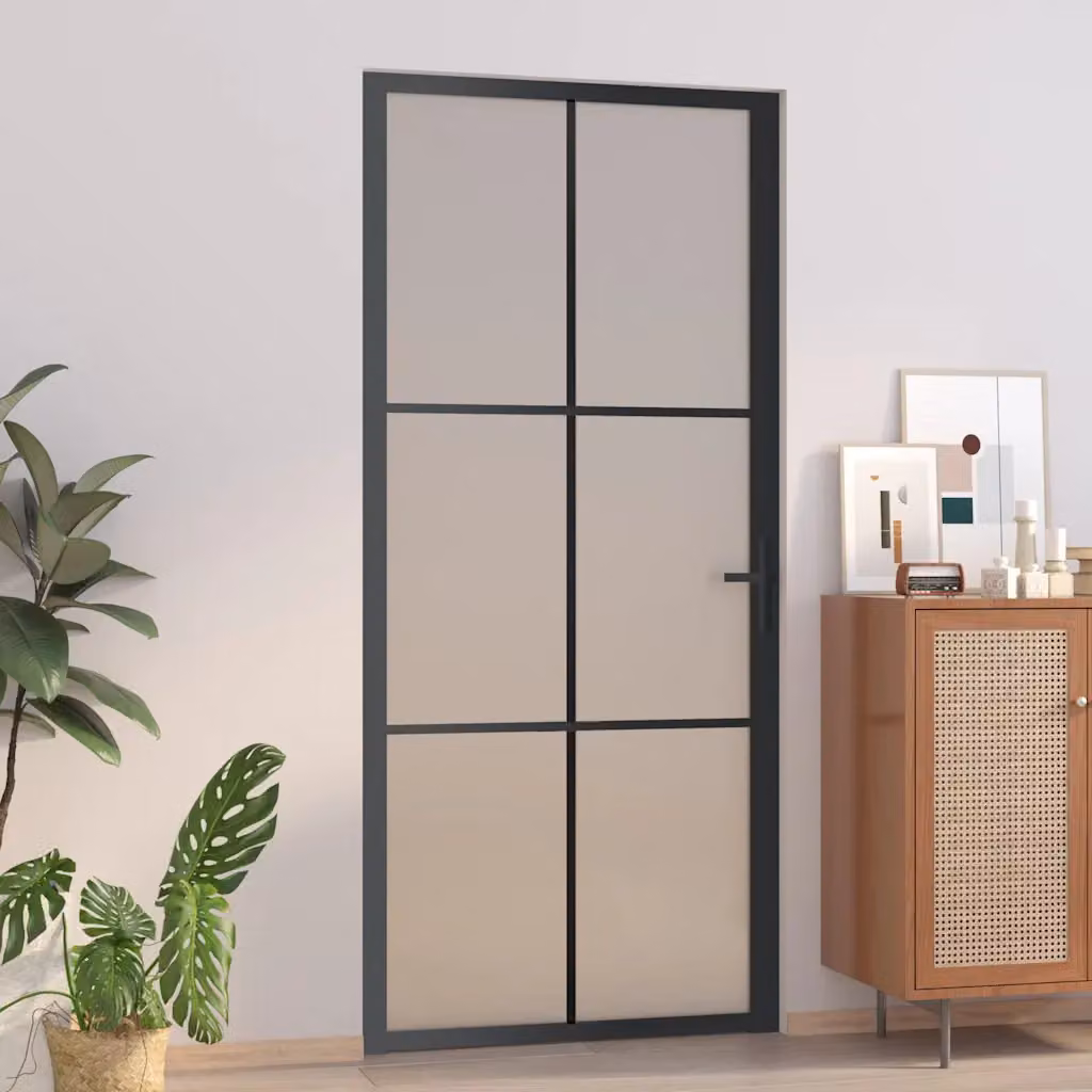Porta interna moderna vidaXL in vetro e alluminio, colore nero opaco, L: 93 cm, H: 201,5 cm