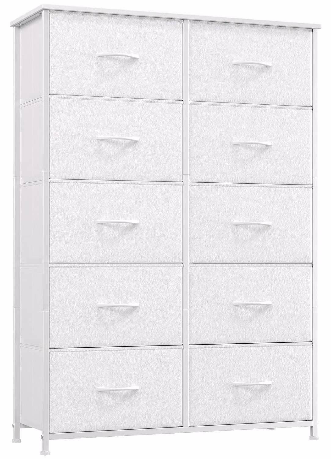 Comodino con 10 cassetti rivestiti in tessuto, colore bianco, dimensioni 80x30x114,5 cm