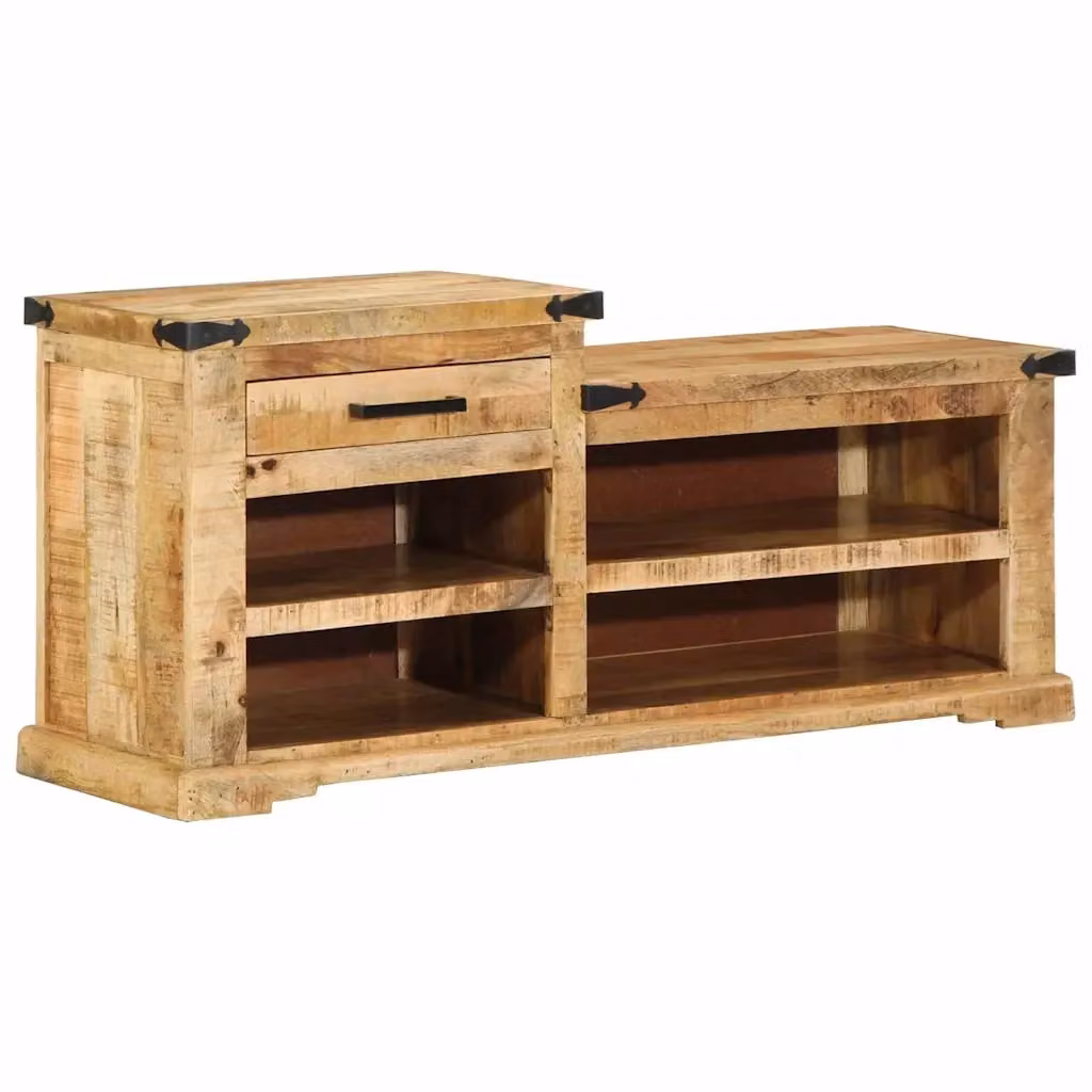 Panchina in legno di mango grezzo stile rustico vidaXL, Marrone e Beige, L 110 x P 35 x H 50 cm – 2