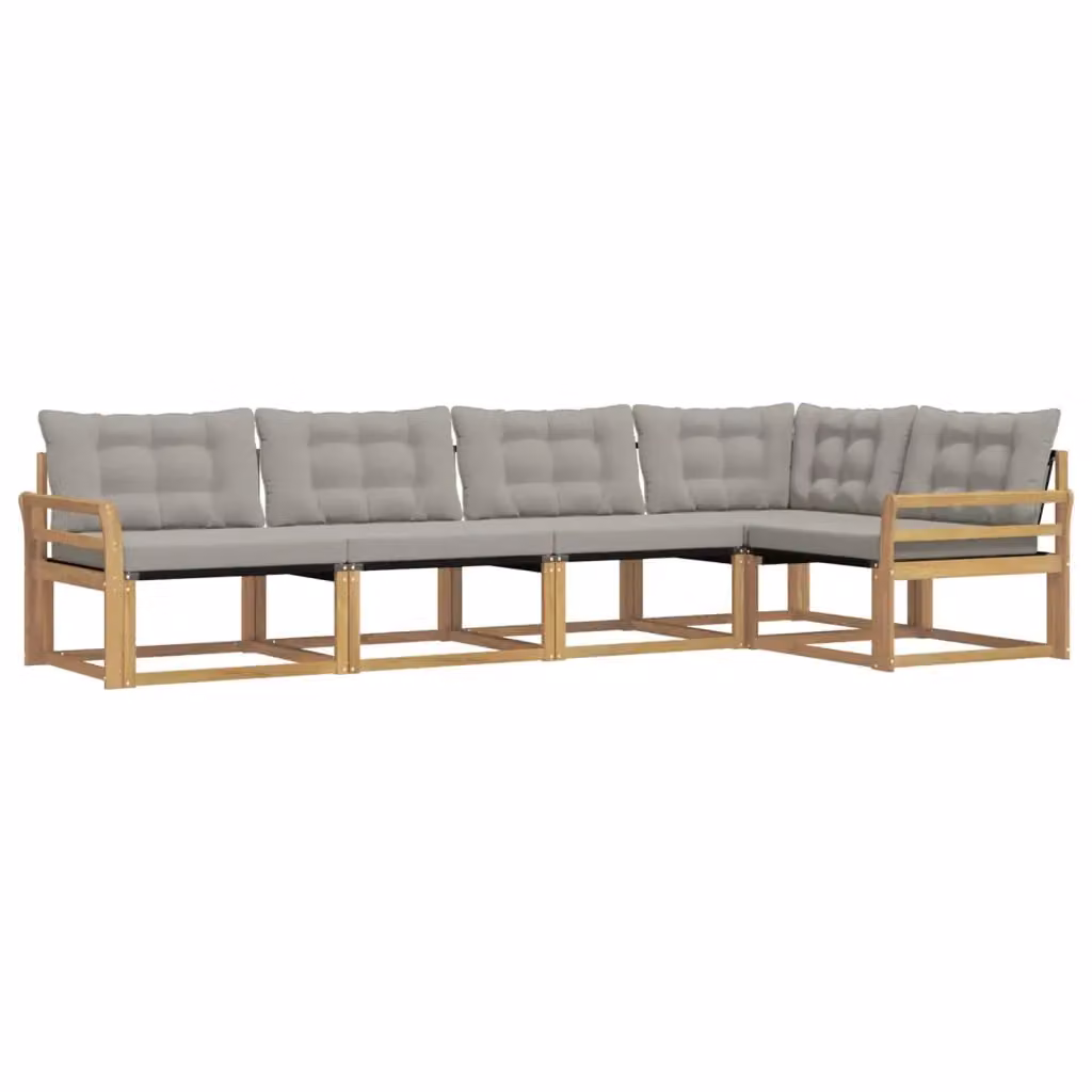 Set di divani da esterno a L vidaXL in legno di acacia con cuscini bianchi e grigi – 2