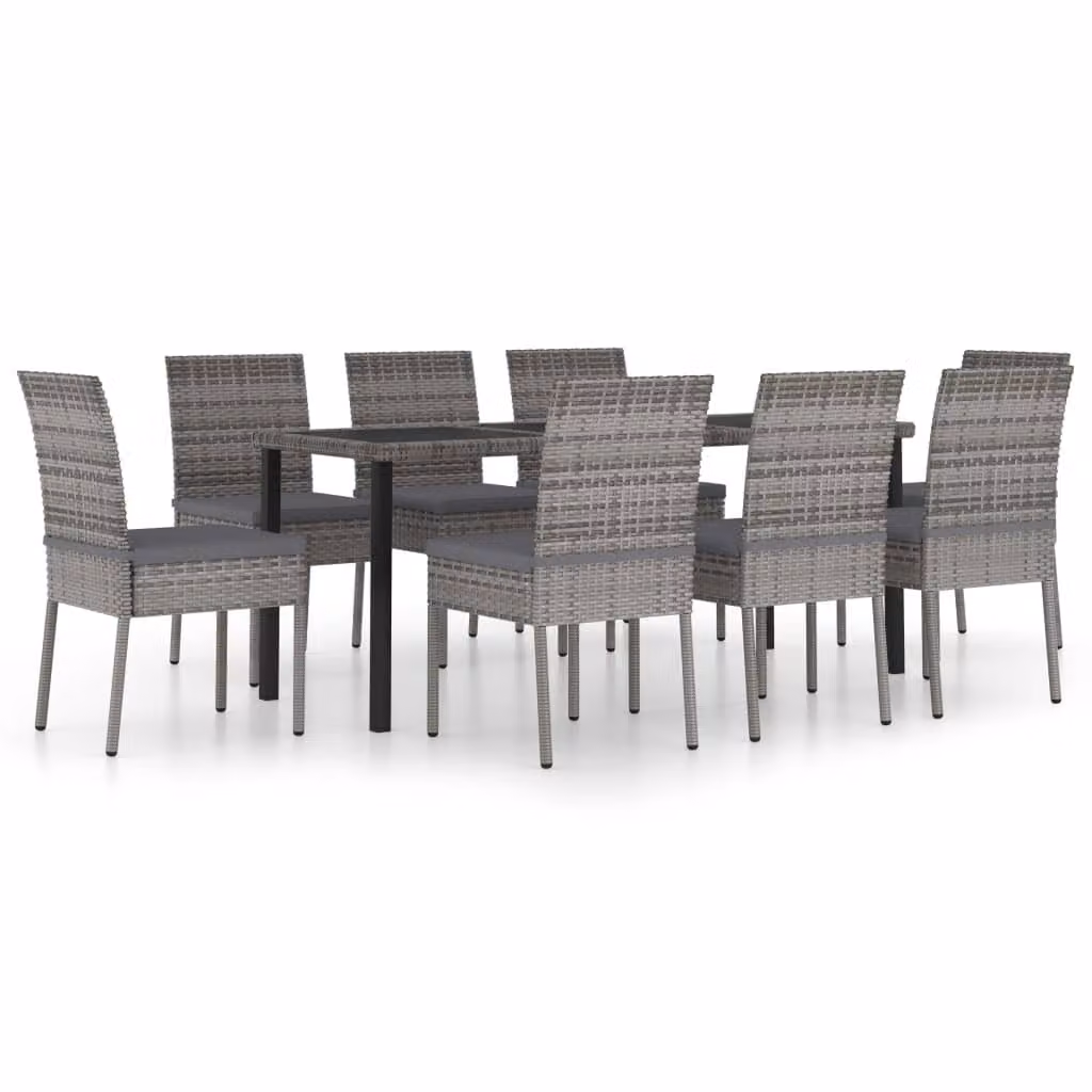 Set da Pranzo da Giardino 9 pz in Polyrattan Grigio