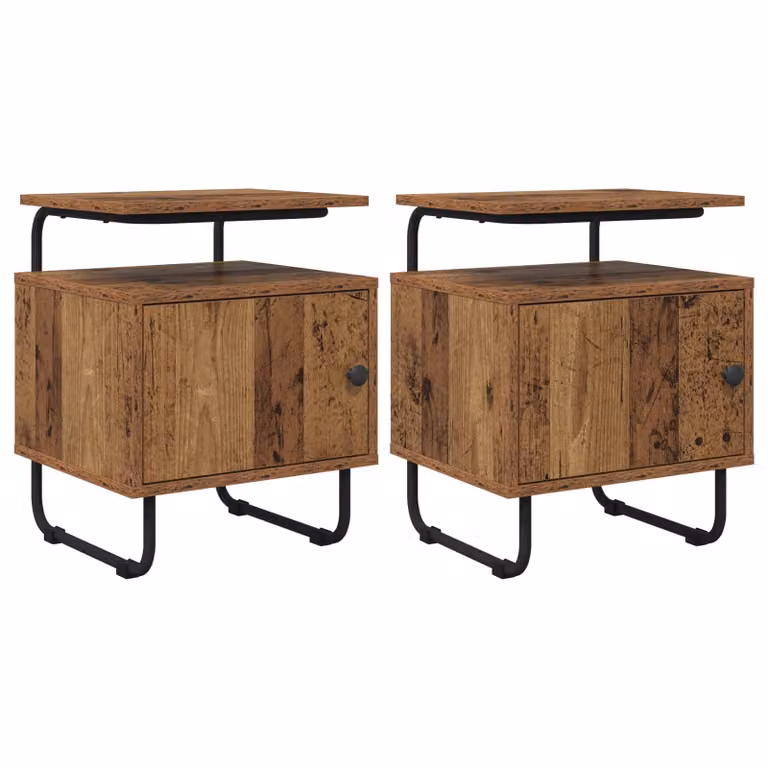 Set di 2 comodini vidaXL in legno e metallo, colore marrone e nero, stile moderno