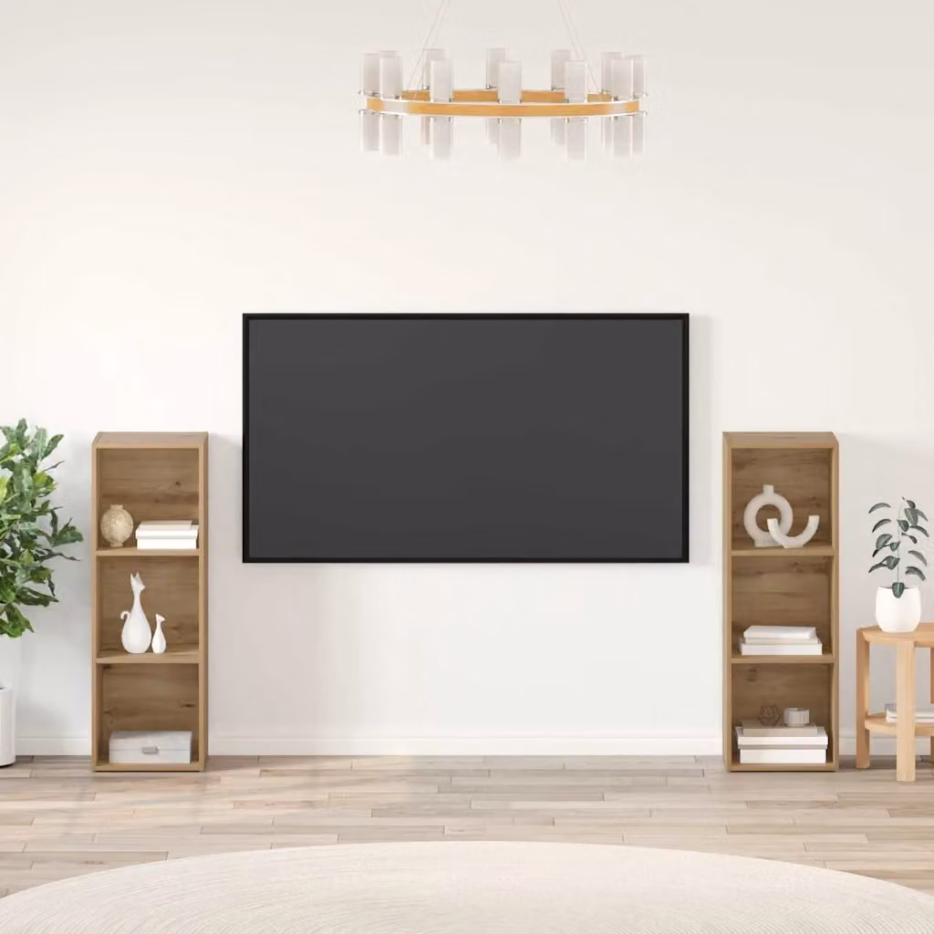 Set di 2 mobili TV vidaXL in legno ingegnerizzato color rovere artigianale marrone, modello rustico da parete