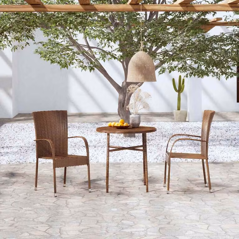 Set Mobili da Pranzo per Giardino e Terrazzo vidaXL in Polyrattan Marrone, 3 Pezzi