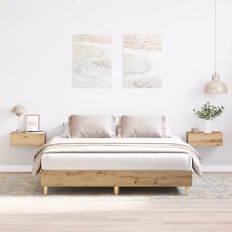 vidaXL Giroletto in legno di eucalipto e MDF color rovere, L/P/H: 203 x 153 x 25 cm