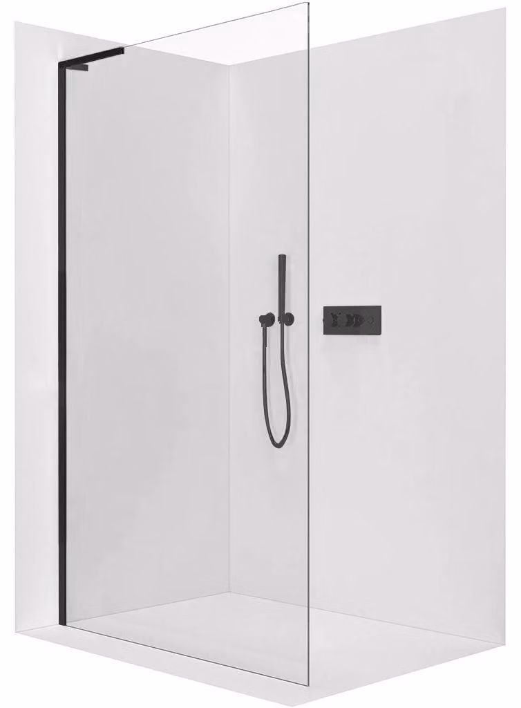 CERANO - Box doccia Walk-in Onyx con montante a sinistra - 8 mm - nero opaco, vetro trasparente - 40x200 cm