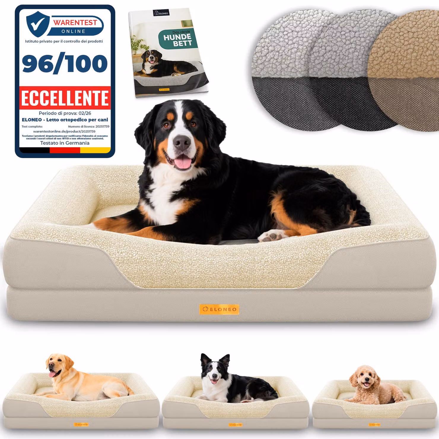 ELONEO Letto ortopedico per cani, taglia XL - Crema