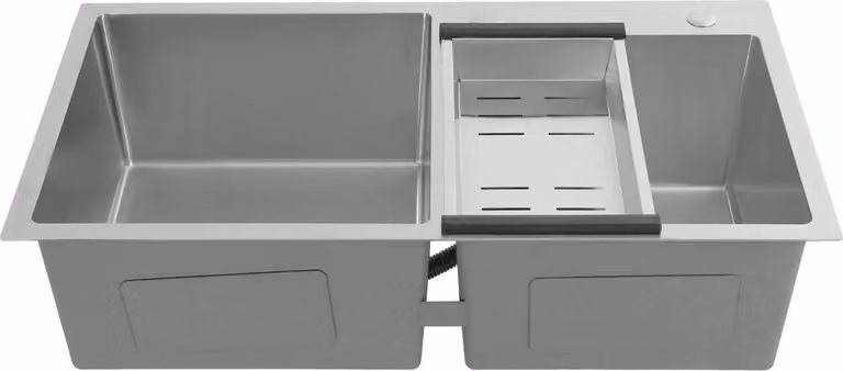 Lavello da cucina in acciaio inossidabile, con due vasche, da incasso o da appoggio, dimensioni 78x43x21 cm, due vasche di dimensioni 37,4x38 cm e 33x33 cm, 2 fori, senza miscelatore, colore argento